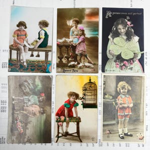 Set con 6 cartoline per bambini, usate. Cartoline d'epoca per bambini. Vecchio e originale