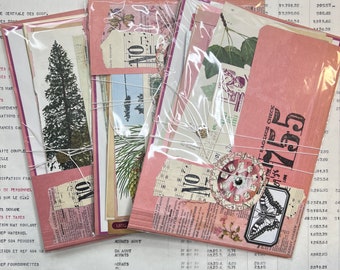 Lovely green & pink 80+pcs vintage ephemera. Large Vintage Ephemera Bundle, giftset in decorated file folder.