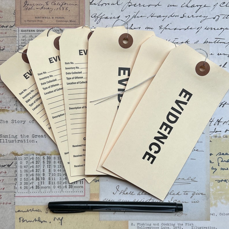 Set of 6 Evidence- Police Journaling Tags. Ephemera Junk Journal ...