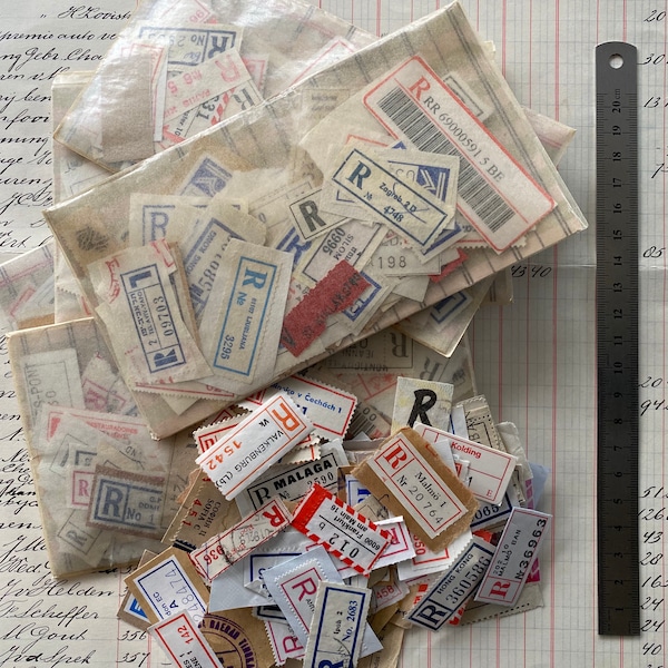 Vintage Registered postage mail labels.