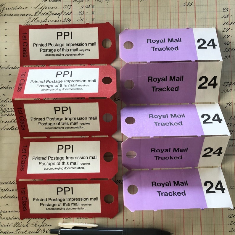20 x Royal Mail Tags UK Postal services red & purple tags Etsy