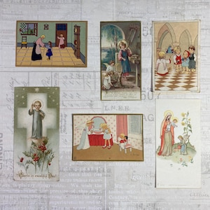 Schede con illustrazioni religiose per bambini. Set di 6. Immaginette sacre, pennarelli per Bibbia, materiale religioso effimero, santini, diari.