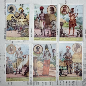 Vintage-Sammelkarten. Set mit 6 alten Karten der Firma Liebig, Werbe-Sammelkarten. Serie 441