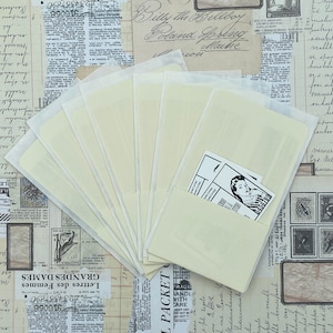 5 Vintage library card pockets, self adhesive.