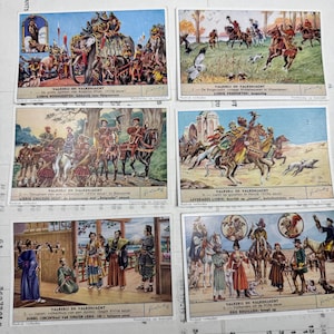 Vintage-Sammelkarten. Set mit 6 alten Karten der Firma Liebig, Werbe-Sammelkarten. Serie 433