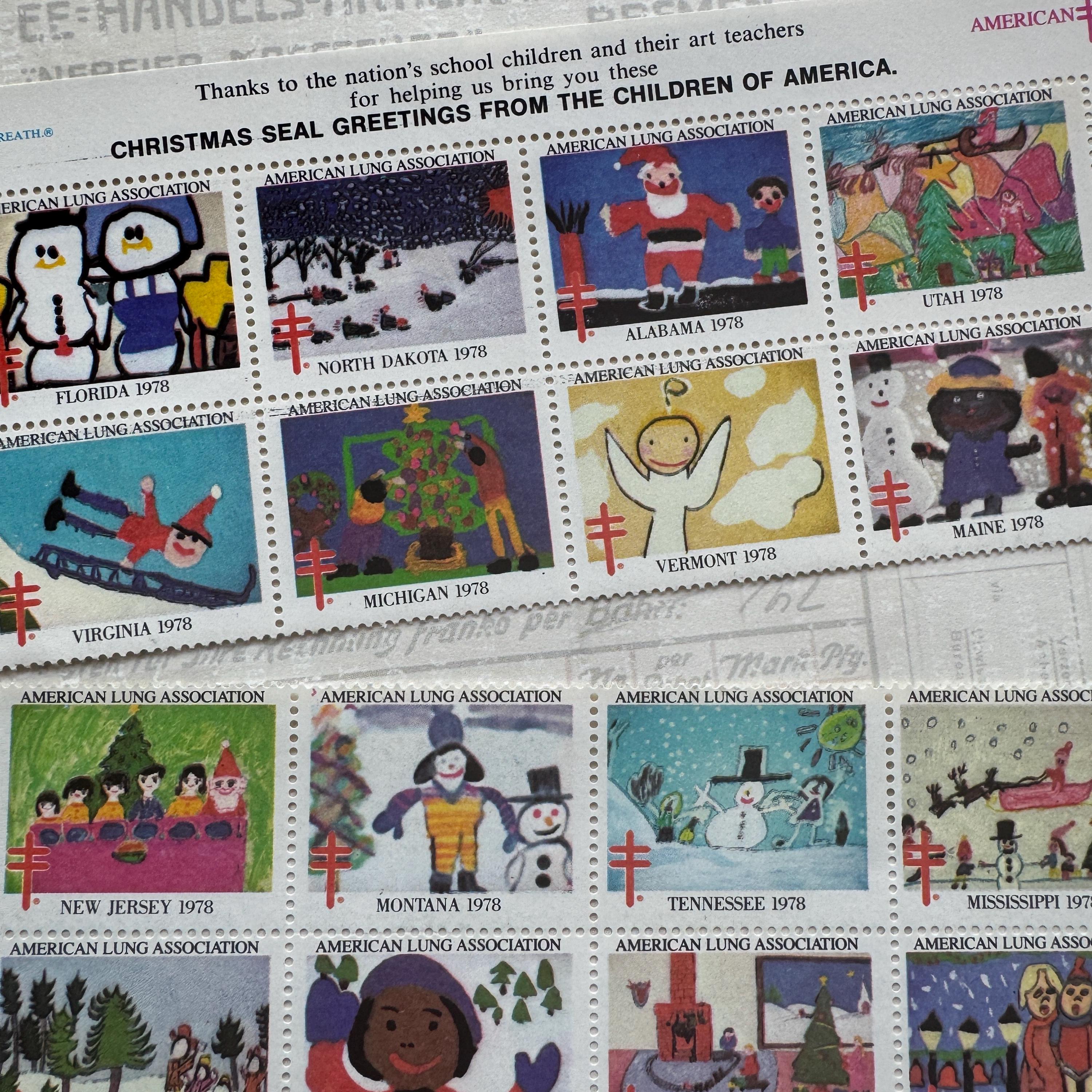 1978 Christmas Seal Greetings, Sheet With Rubberized Stamps