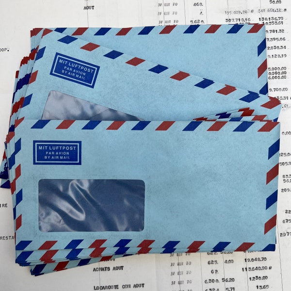 Sobres de ventana de correo aéreo vintage azul Papelería, sobres retro, correo postal