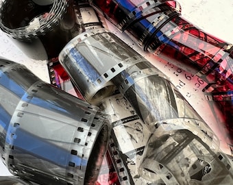 Vintage educational slides on film strips from French School. Black & White / color, school supplies from France. 35mm film