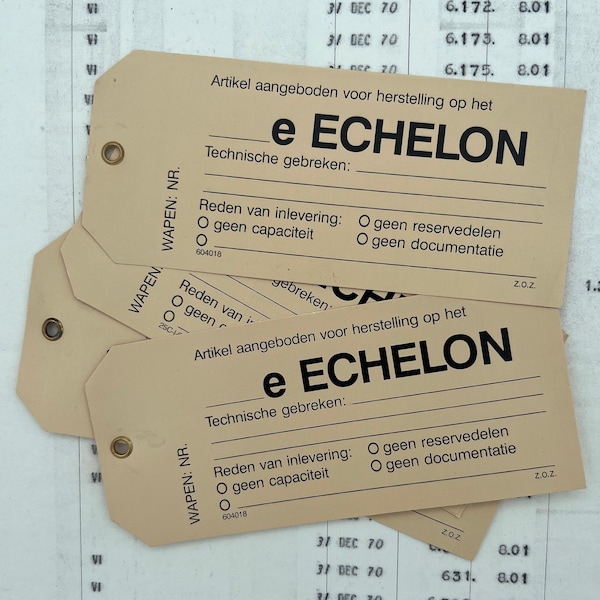 Repair tags from Dutch army services - echelon, maintenance label