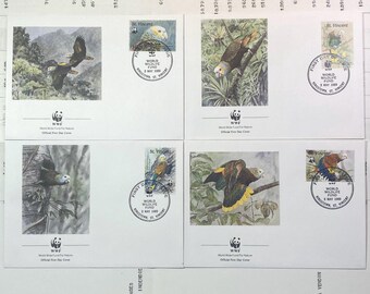 Beautiful WWF envelopes with matching stamps. Set of 4 official first day covers St. Vincent