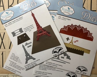 Karen Burniston various die sets, Eiffel Tower, Paris, Barrel, Trellis, Western, diecutting for card making and scrapbooking