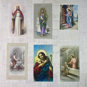 Cards with religious  illustrations. Set of 6. Holy Cards, Bible markers, religion ephemera, prayer cards, journaling.
