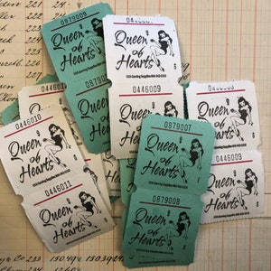 20 Queen of Hearts tickets, great for journaling, collage, scrapbooking, junkjournal etc. Ephemera