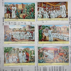 Vintage-Sammelkarten. Set mit 6 alten Karten der Firma Liebig, Werbe-Sammelkarten. Serie 526 Cicero