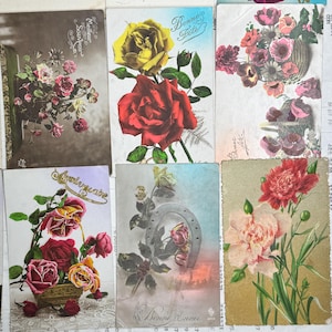 Lote de 12 postales antiguas: preciosas tarjetas con flores. Postales antiguas de flores usadas.