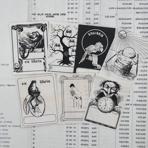 Original 1979 ex libris labels, black & white ex libris cards, vintage, different designs