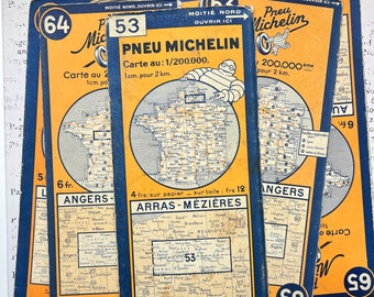 Vintage Michelin Road Maps of France, French regions roadmaps