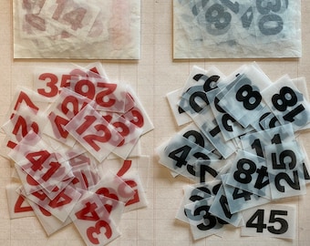 Vintage inspired black | red numbers on vellum paper