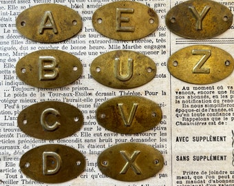 Vintage brass cabinet / drawer plates with letters from France 1950’s.