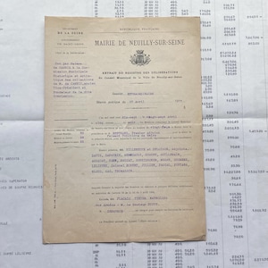 May include: A vintage document from the Mairie de Neuilly-sur-Seine, dated April 17, 1917, with detailed handwritten entries and financial figures. The paper has aged, showing signs of wear and tear.