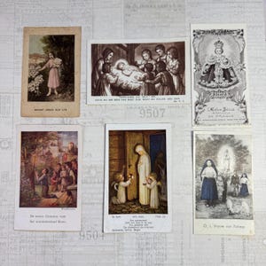 Schede con illustrazioni religiose per bambini. Set di 6. Immaginette sacre, pennarelli per Bibbia, materiale religioso effimero, santini, diari.
