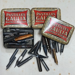 Lata vintage con varias puntas para pluma de inmersión, puntas antiguas para pluma de inmersión.