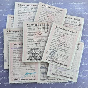 CARTÕES DE RACIONAMENTO antigos. Cartões de distribuição de alimentos da Europa / Bélgica. Década de 1940-1950