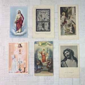 Cards with religious  illustrations. Set of 6. Holy Cards, Bible markers, religion ephemera, prayer cards, journaling.