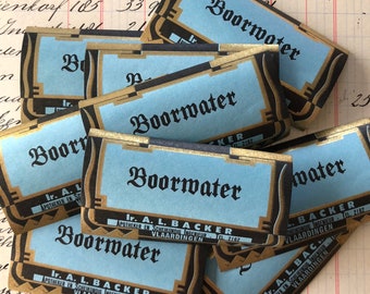 Vintage Pharmacy Labels saying Boorwater - rare gummed labels Apothecary - Vintage - blue gold medicin labels