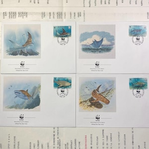 Beautiful WWF envelopes with matching stamps. Set of 4 official first day covers  Kiribati 1991