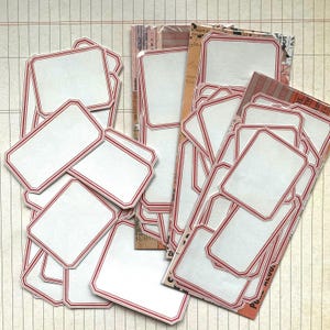 Vintage inspired label stickers. Retro  Dennison style, red / off white