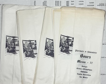 Vintage paper bags from FRENCH Pharmacy and Laboratory store, set of 6