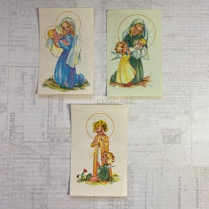 Cards with religious children’s  illustrations. Set of 3. Holy Cards, Bible markers, religion ephemera, prayer cards, journaling.