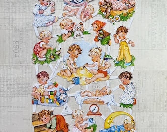 German scrap - children 50's illustrations. Die-cuts, ephemera, relief paper, nostalgic, paper craft, embellishment, decoration, scrapbook