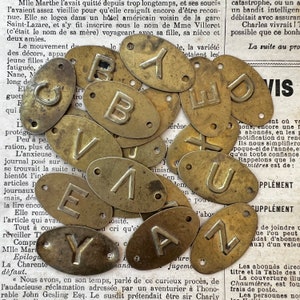 Vintage brass cabinet / drawer plates with letters from France 1950's. image 8