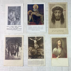 Cards with religious  illustrations. Set of 6. Holy Cards, Bible markers, religion ephemera, prayer cards, journaling.