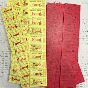 Vintage carnival tickets, red and yellow Angela Park tickets. Great for journaling, collage, scrapbooking etc.