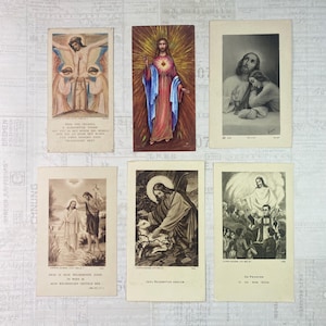 Carte con illustrazioni religiose. Set di 6. Immaginette sacre, pennarelli per Bibbia, materiale religioso effimero, santini, diari.