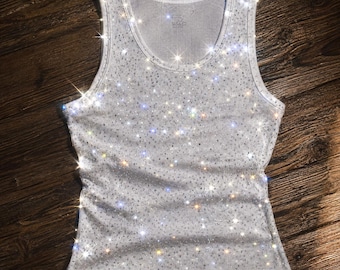Swarovski Crystal Ribbed Tank  - Unisex - 8,000 diamonds Encrusted All Over ribbed tank top ( 3+ Colors UNISEX ) INSANE Wearable ART