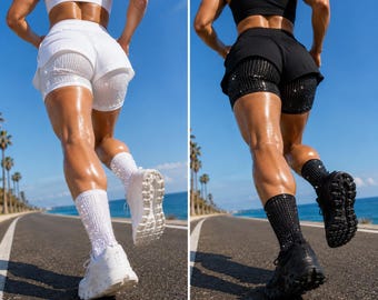 Luxury Swarovski Crystal Running Shorts | Unisex Performance Compression Shorts | Black or White | Handmade Bling Athleisure