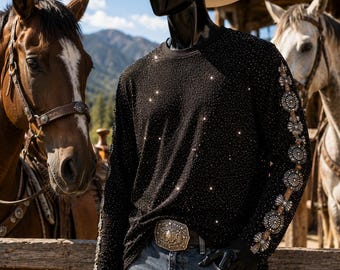 Aspen Concho Print Long Sleeve –UNISEX  Hand-Encrusted Swarovski Crystal Edition