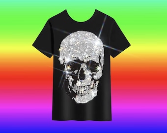 Swarovski Crystal Encrusted Skeleton Head  Diamond Encrusted  T shirt * Unisex ( 16 colors )