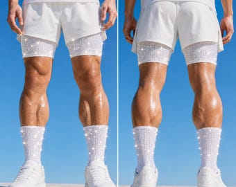 Luxury Swarovski Crystal Running Shorts | Unisex Performance Compression Shorts | Black or White | Handmade Bling Athleisure