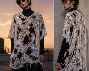Hand-Destroyed Swarovski® Crystal T-Shirt | Extreme Distressed Luxury Tee | Unisex Rock & Roll Layering Shirt | Made to Order