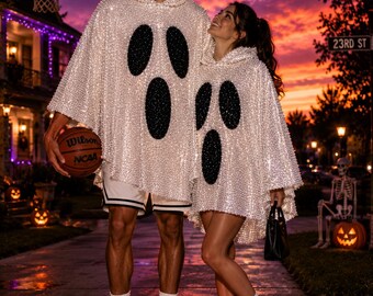 Swarovski Covered Crystal Ghost Face Halloween Vibes Hooded Cape Poncho Unisex • Adult & Kids • Hand-Embellished Couture