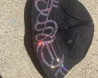 Custom Swarovski® Crystal Name Bucket Hat | Personalized Luxury Rhinestone Hat | Made to Order | Any Name • Any Color
