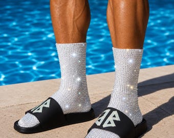 Pool Slides Swarovski Diamond Covered Handmade Skateboard Tube Socks ( Unisex )