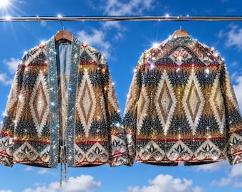 Southwestern Crystal Kimono Jacket – Hand Embellished with White SS10 Swarovski® Crystals | Unisex Statement Jacket