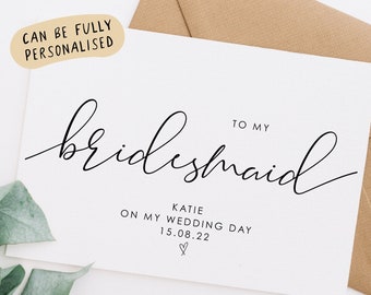 Bridesmaid Wedding Day Card Personalised, To my bridesmaid on my wedding day card, wedding day card for bridesmaid, wedding day cards, WD60