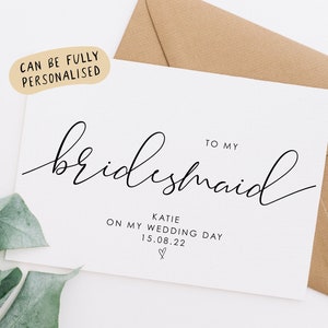 Bridesmaid Wedding Day Card Personalised, To my bridesmaid on my wedding day card, wedding day card for bridesmaid, wedding day cards, WD60